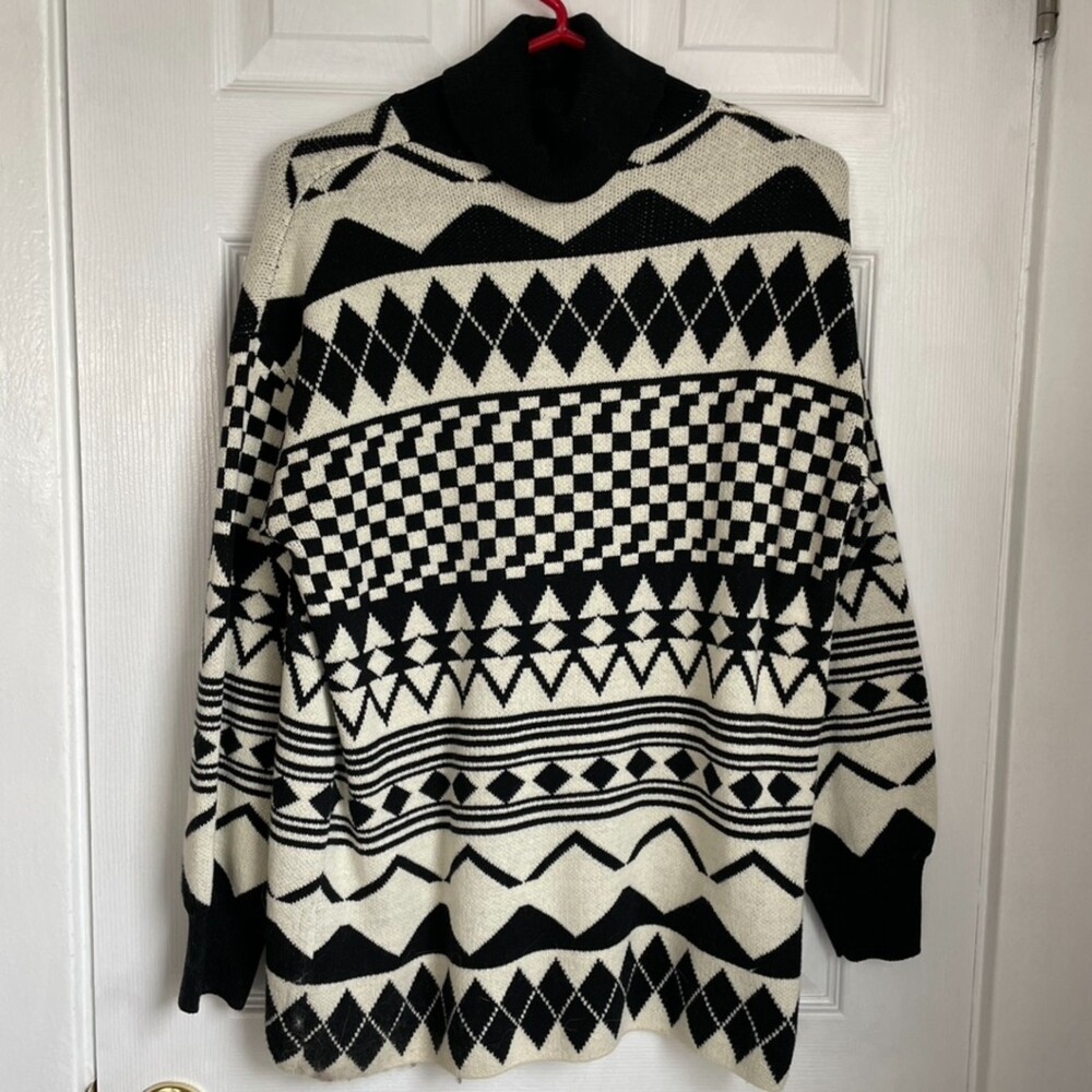 Urban Outfitters black and white geometric turtleneck oversized sweater